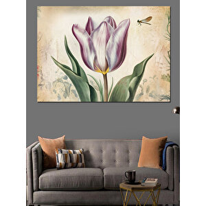 Eski Kağıtta Mor Lale Dekoratif Kanvas - Mdf Ahşap Tablo 35x50 cm