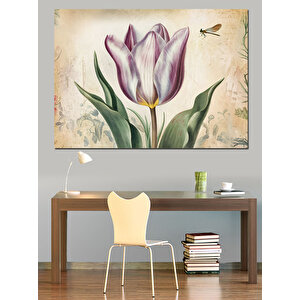 Eski Kağıtta Mor Lale Dekoratif Kanvas - Mdf Ahşap Tablo 35x50 cm