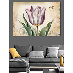 Eski Kağıtta Mor Lale Dekoratif Kanvas - Mdf Ahşap Tablo