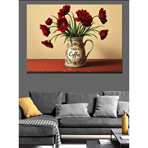 Vazoda Kırmızı Güller Dekoratif Kanvas - Mdf Ahşap Tablo