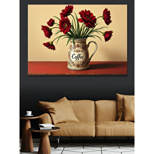 Vazoda Kırmızı Güller Dekoratif Kanvas - Mdf Ahşap Tablo