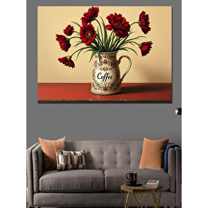Vazoda Kırmızı Güller Dekoratif Kanvas - Mdf Ahşap Tablo 100x140 cm