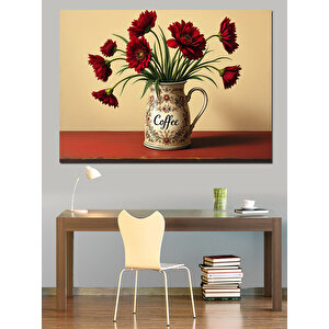 Vazoda Kırmızı Güller Dekoratif Kanvas - Mdf Ahşap Tablo 100x140 cm