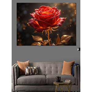 Karanlıkta Kırmızı Gül Dekoratif Kanvas - Mdf Ahşap Tablo 70x100 cm