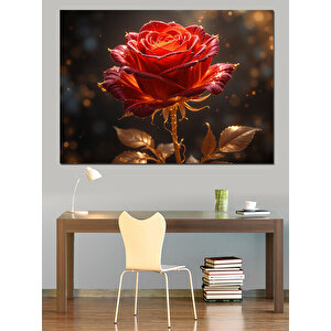 Karanlıkta Kırmızı Gül Dekoratif Kanvas - Mdf Ahşap Tablo 70x100 cm