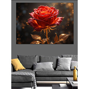 Karanlıkta Kırmızı Gül Dekoratif Kanvas - Mdf Ahşap Tablo 70x100 cm