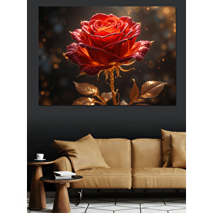 Karanlıkta Kırmızı Gül Dekoratif Kanvas - Mdf Ahşap Tablo