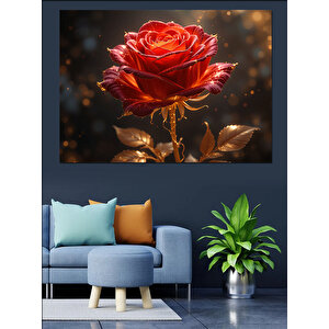 Karanlıkta Kırmızı Gül Dekoratif Kanvas - Mdf Ahşap Tablo