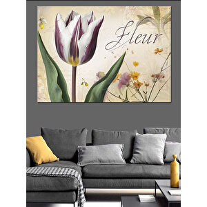 Fleur Yazılı Mor Lale Dekoratif Kanvas - Mdf Ahşap Tablo 100x140 cm