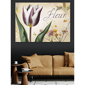 Fleur Yazılı Mor Lale Dekoratif Kanvas - Mdf Ahşap Tablo 100x140 cm