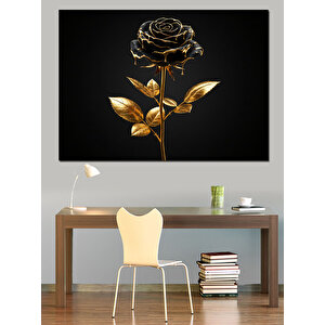 Siyah Altın Gül Dekoratif Kanvas - Mdf Ahşap Tablo 100x140 cm