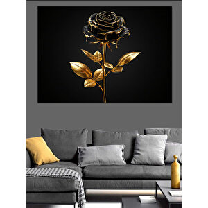 Siyah Altın Gül Dekoratif Kanvas - Mdf Ahşap Tablo 100x140 cm