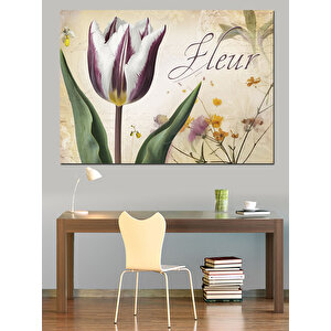 Fleur Yazılı Mor Lale Dekoratif Kanvas - Mdf Ahşap Tablo 50x70 cm