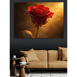Karanlıkta Kırmızı Gül Dekoratif Kanvas - Mdf Ahşap Tablo