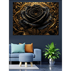 Simsiyah Gül Detayı Dekoratif Kanvas - Mdf Ahşap Tablo 100x140 cm