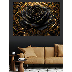 Simsiyah Gül Detayı Dekoratif Kanvas - Mdf Ahşap Tablo
