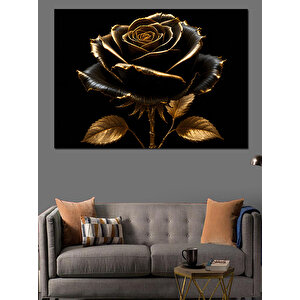Altın Siyah Gül Dekoratif Kanvas - Mdf Ahşap Tablo 70x100 cm