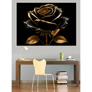 Altın Siyah Gül Dekoratif Kanvas - Mdf Ahşap Tablo 70x100 cm