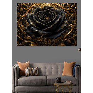 Simsiyah Gül Detayı Dekoratif Kanvas - Mdf Ahşap Tablo 70x100 cm