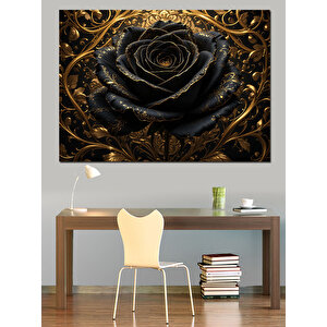 Simsiyah Gül Detayı Dekoratif Kanvas - Mdf Ahşap Tablo 70x100 cm