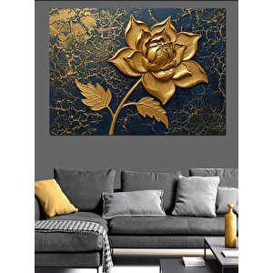 Altın Metalik Gül Dekoratif Kanvas - Mdf Ahşap Tablo 50x70 cm