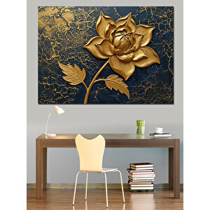 Altın Metalik Gül Dekoratif Kanvas - Mdf Ahşap Tablo