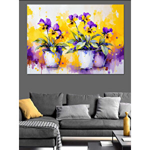 Cam Vazo İçinde Menekşeler Dekoratif Kanvas - Mdf Ahşap Tablo 70x100 cm