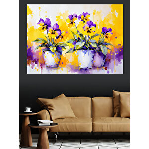 Cam Vazo İçinde Menekşeler Dekoratif Kanvas - Mdf Ahşap Tablo 70x100 cm