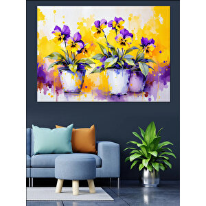 Cam Vazo İçinde Menekşeler Dekoratif Kanvas - Mdf Ahşap Tablo 70x100 cm