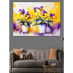 Cam Vazo İçinde Menekşeler Dekoratif Kanvas - Mdf Ahşap Tablo