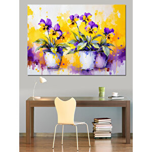 Cam Vazo İçinde Menekşeler Dekoratif Kanvas - Mdf Ahşap Tablo