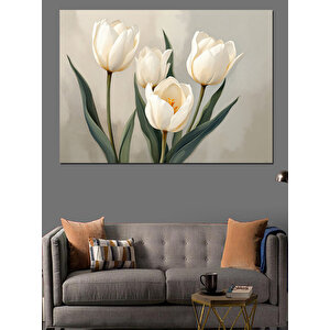 Minimal Beyaz Lale Vazosu Dekoratif Kanvas - Mdf Ahşap Tablo 35x50 cm