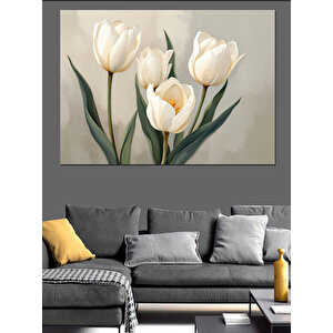 Minimal Beyaz Lale Vazosu Dekoratif Kanvas - Mdf Ahşap Tablo 35x50 cm