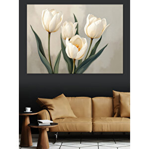 Minimal Beyaz Lale Vazosu Dekoratif Kanvas - Mdf Ahşap Tablo