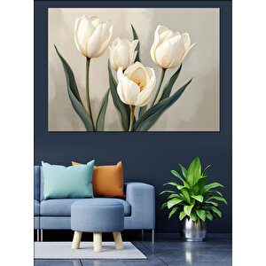 Minimal Beyaz Lale Vazosu Dekoratif Kanvas - Mdf Ahşap Tablo