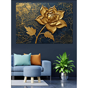 Altın Metalik Gül Dekoratif Kanvas - Mdf Ahşap Tablo 70x100 cm