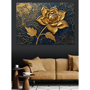 Altın Metalik Gül Dekoratif Kanvas - Mdf Ahşap Tablo 100x140 cm
