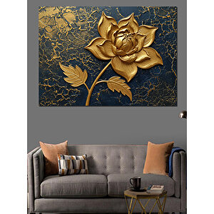 Altın Metalik Gül Dekoratif Kanvas - Mdf Ahşap Tablo