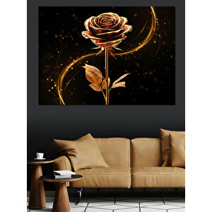 Altın Parlayan Gül Dekoratif Kanvas - Mdf Ahşap Tablo 25x35 cm