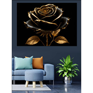 Altın Siyah Gül Dekoratif Kanvas - Mdf Ahşap Tablo 50x70 cm