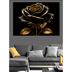 Altın Siyah Gül Dekoratif Kanvas - Mdf Ahşap Tablo
