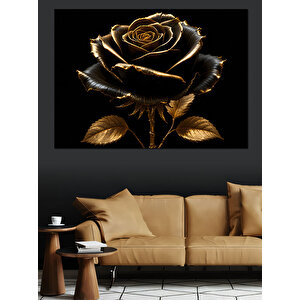 Altın Siyah Gül Dekoratif Kanvas - Mdf Ahşap Tablo