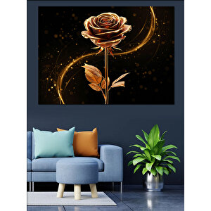 Altın Parlayan Gül Dekoratif Kanvas - Mdf Ahşap Tablo 100x140 cm