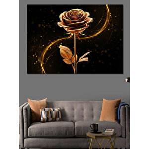 Altın Parlayan Gül Dekoratif Kanvas - Mdf Ahşap Tablo 100x140 cm