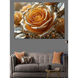 Altın Rengi Gül Dekoratif Kanvas - Mdf Ahşap Tablo 50x70 cm