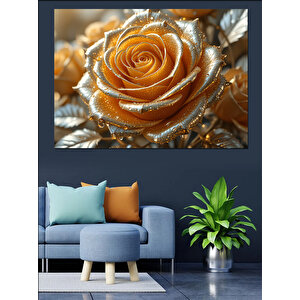 Altın Rengi Gül Dekoratif Kanvas - Mdf Ahşap Tablo