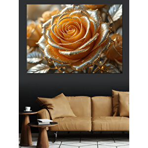 Altın Rengi Gül Dekoratif Kanvas - Mdf Ahşap Tablo
