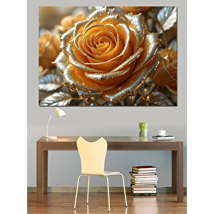 Altın Rengi Gül Dekoratif Kanvas - Mdf Ahşap Tablo 70x100 cm