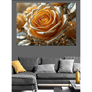 Altın Rengi Gül Dekoratif Kanvas - Mdf Ahşap Tablo 70x100 cm