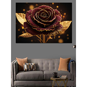 Altın Parlayan Gül Dekoratif Kanvas - Mdf Ahşap Tablo 50x70 cm